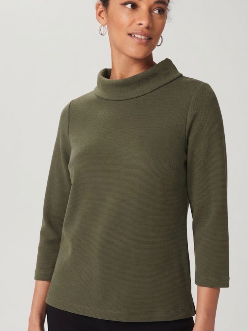 Hobbs London Olive Green Ribbed Cowl Turtleneck Top Size US 2